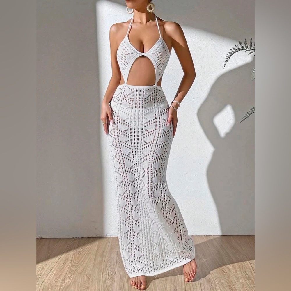 Cut Out Tie Backless Halter Neck Cover Up Dress - Picture 1 of 7
